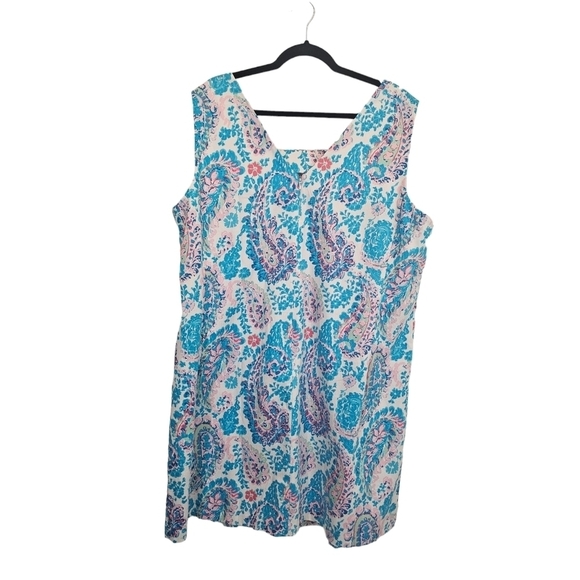 Talbots Plus 22W Cotton Blend Stretchy  Turquoise Fresco Paisley Shift Dress - Picture 2 of 8